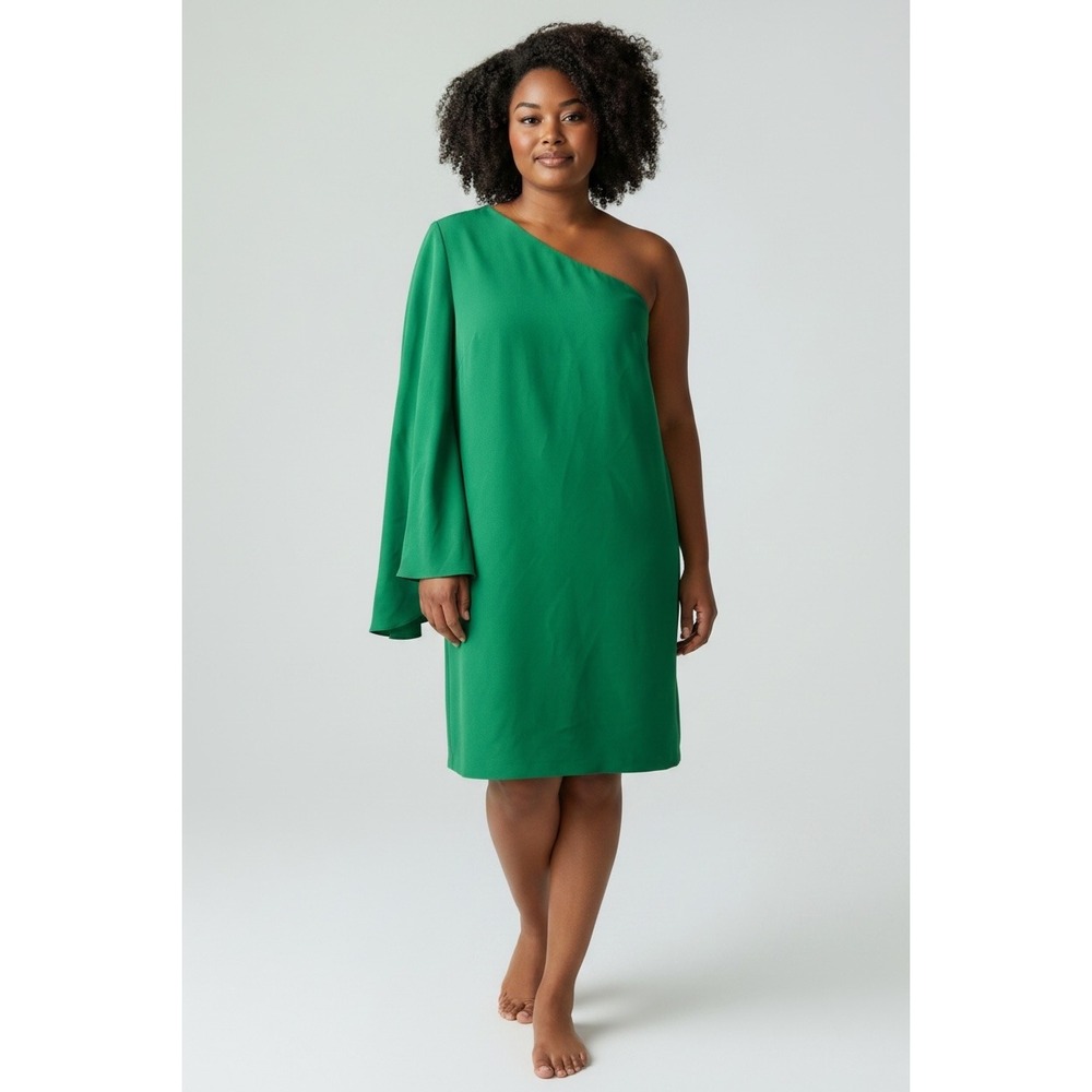 Milly Green One Shoulder Bell Sleeve Mini Dress Size 8 Made in USA
